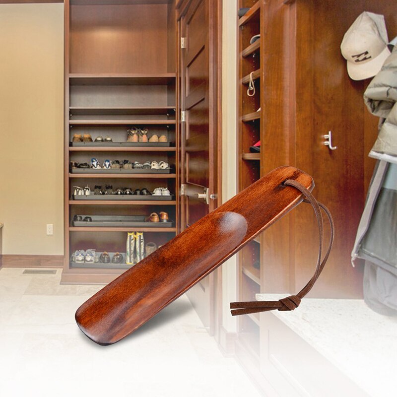 Sunvo abedul cuerno de madera artesanía manilla corta de madera Shoehorn forma de cuchara para levantar zapatos desgaste fácil de llevar insertar almohadillas 15,5 cm