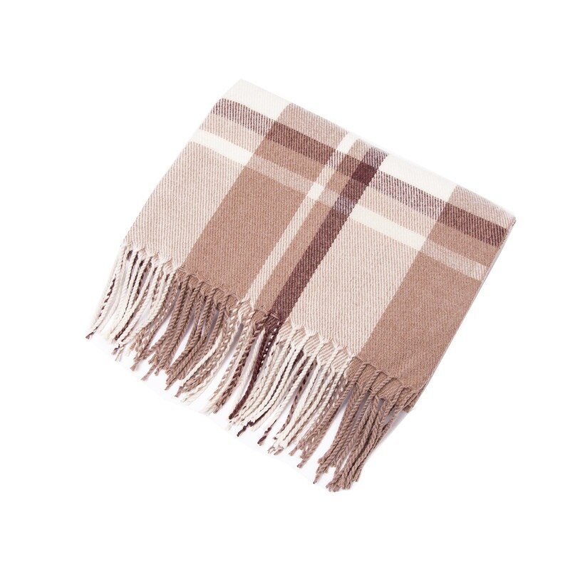 Winter Cashmere Plaid Double Fringe Scarf Women's Warm Blue Shawl: 15