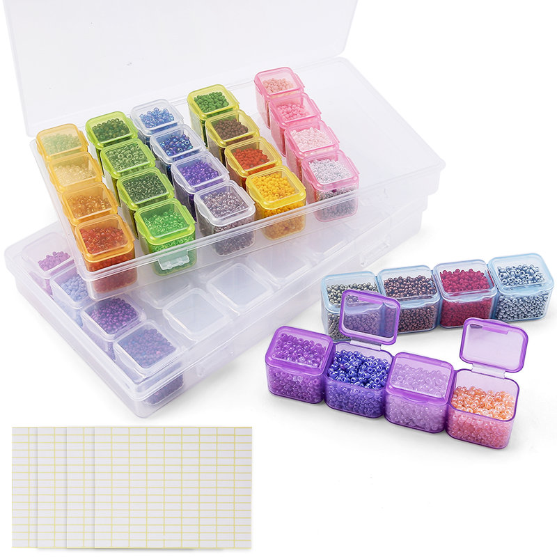 Caja de almacenamiento de plástico para joyería, contenedor rectangular de 28 ranuras, 17,5x10,7x2,7 CM, cuentas de diamantes de imitación, píldoras, pendientes