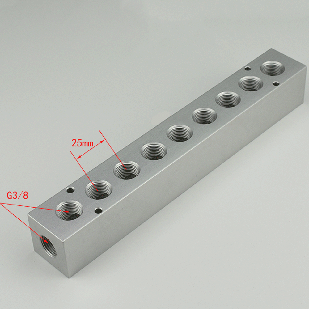 BSP-Bloque de colector de aire de aluminio sólido, compresor de aire neumático, divisor cuadrado de 3/8 pulgadas, 35x35mm, 2, 3, 4, 5, 6, 7, 8, 10, 12 vías: Verde