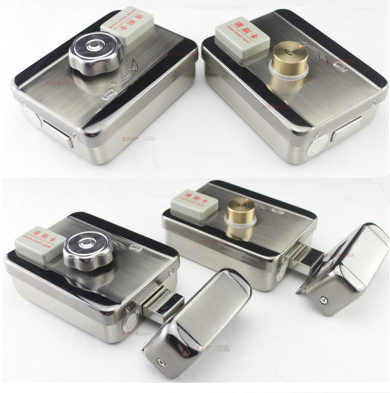 DC12V Door&gate Access Control system Electronic integrated RFID Door Rim lock w/ 1000 users RFID reader for intercom