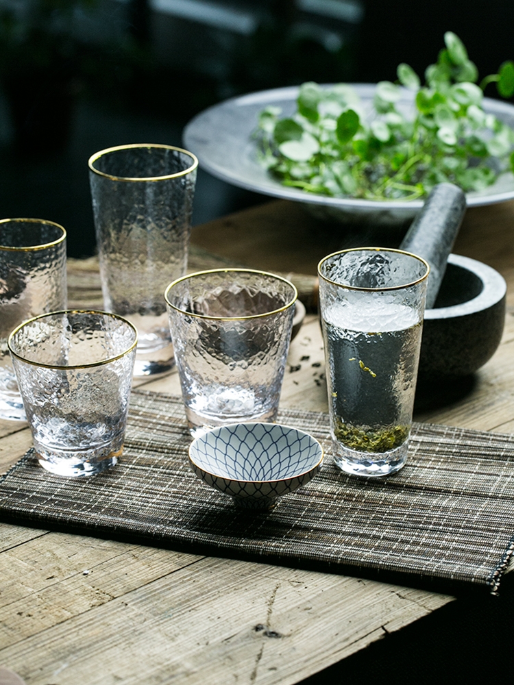 Ins gilt randen hamer cup, loodvrij kristalglas, koud drankje cup, vruchtensap glas cocktail glas gouden slanke cup voor sap