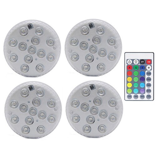 13 led rgb dränkbara lampor fjärrkontroll trådlös flerfärgad undervattensbadkar pool nattlampa blommig vas lampa: 1 styrenhet 4 lampa