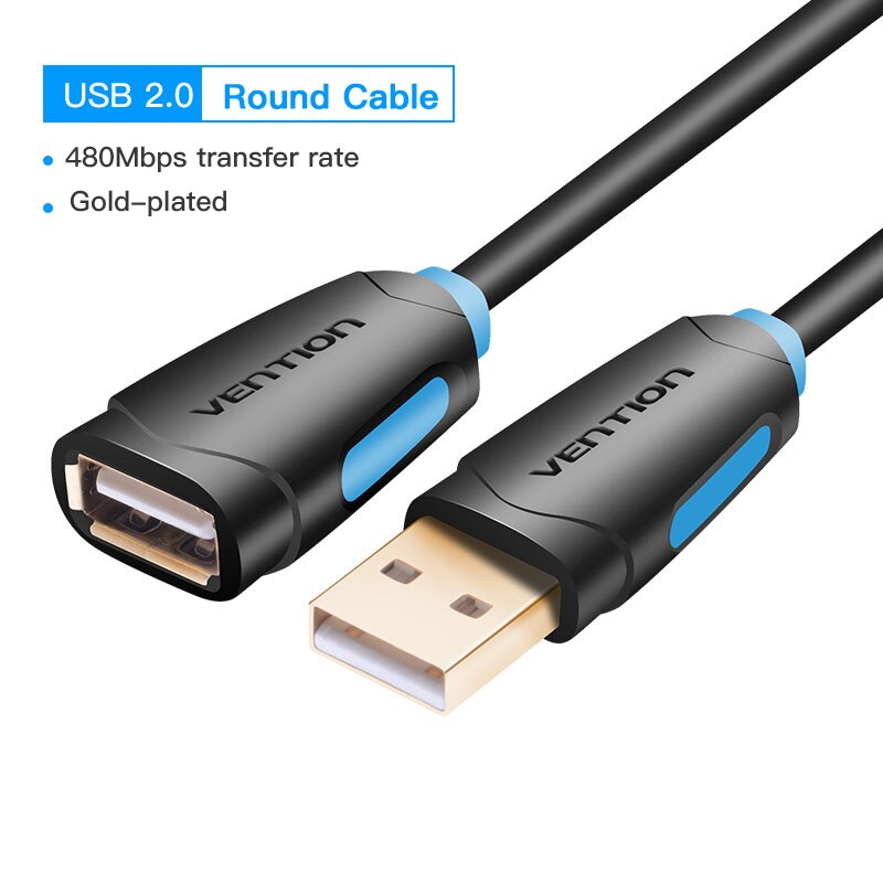 Vention USB to USB Cable USB 3.0 2.0 Male to Female Extension Cable USB 3.0 Data Cord for Smart TV PC SSD USB 2.0 Cable Extender: USB 2.0 Round Black / 2m