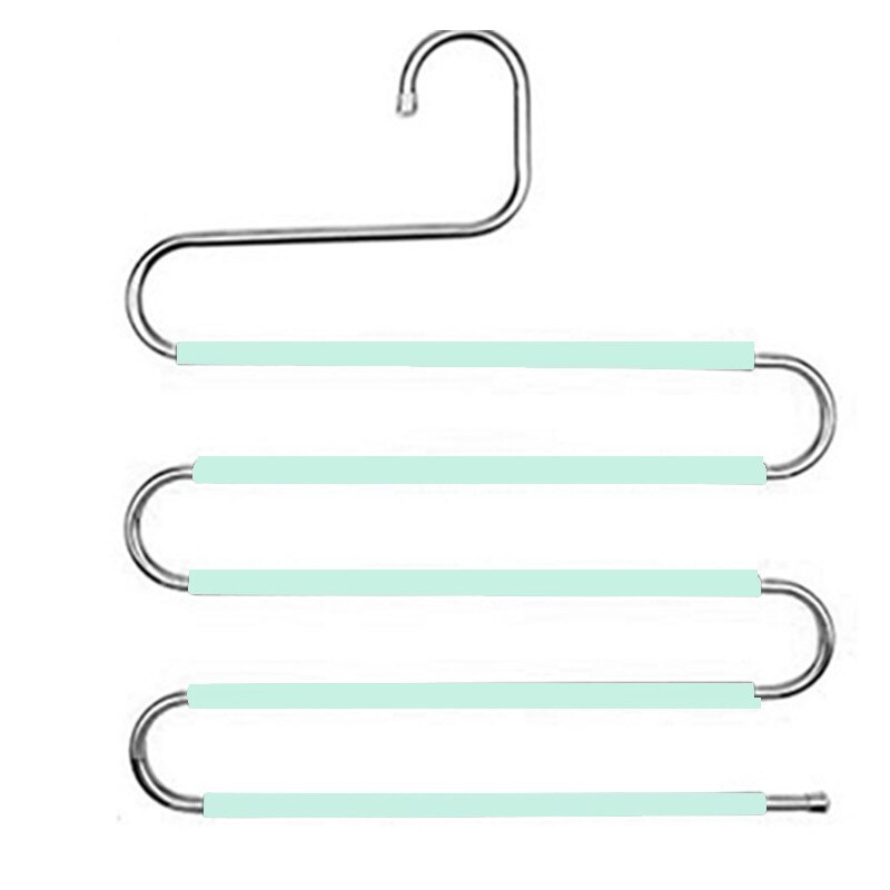 1pc 5 layers S Shape MultiFunctional Clothes Hangers Pants Storage Hangers Cloth Rack Multilayer Storage Cloth Hanger: Green