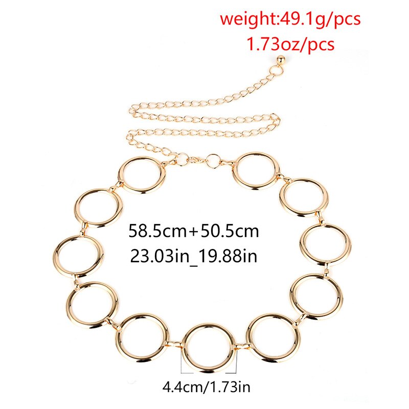 Guld stor cirkel bæltekæde til kvinder luksus all-match legering talje hofte kæde til fest smykker jean kjole linning  z30