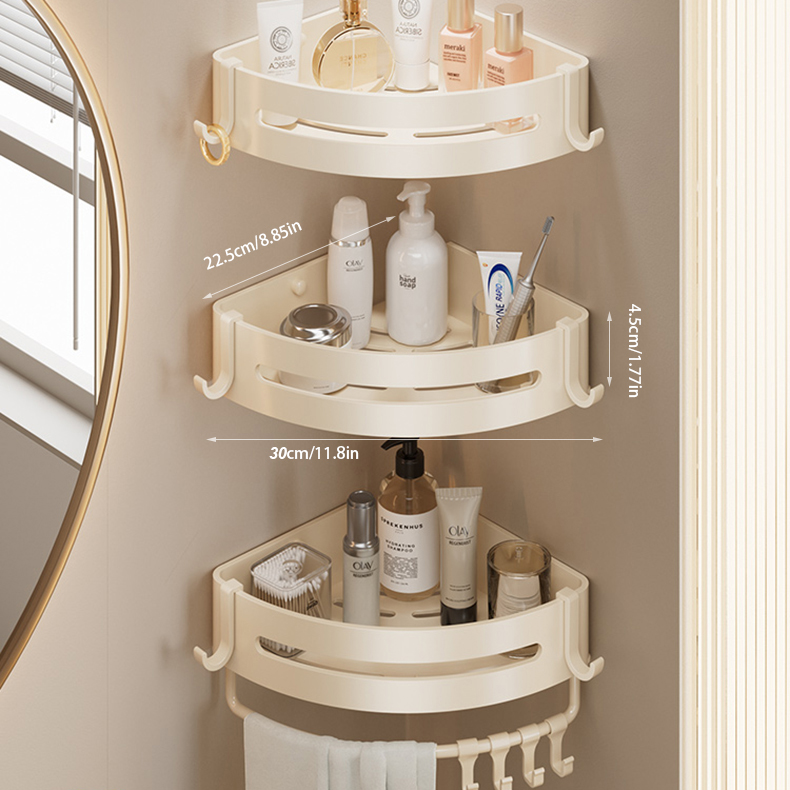 Wandgemonteerd shampoorek, doucheplank, organizer, opbergrek, 1/2/3-- laags shampoorek voor de badkamer.: Lichtgrijs