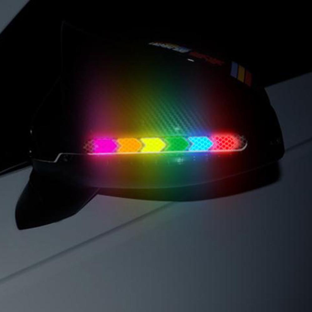 2Pcs Colorful Car Reflective Tape Universal Rearview Mirror Stickers Strip Anti-collision Safety Mark Warning Tape
