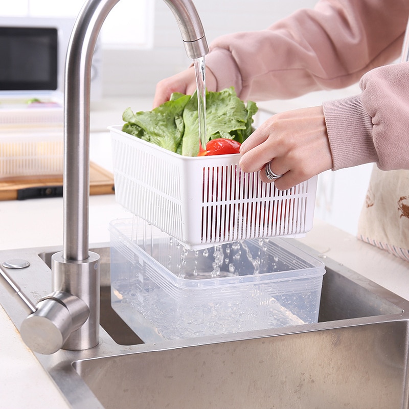 Bac à légumes et fruits en plastique avec lèvre, boîte de rangement de cuisine, réfrigérateur, conserve la fraîcheur, bac à légumes et fruits, bac à légumes