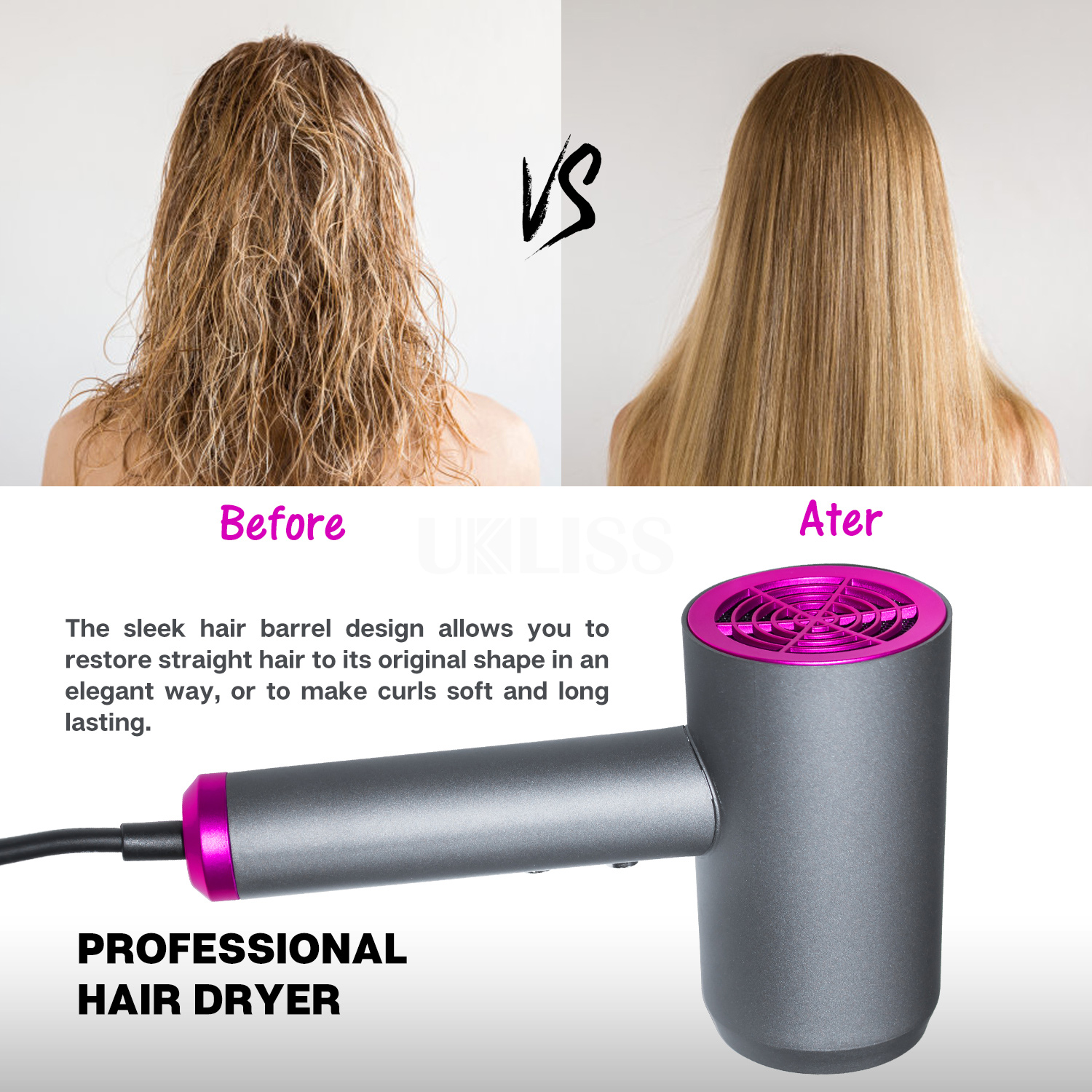 Negative Ion Hair Dryer Salon Ionic Blow Dryer with Diffuser &amp; Concentrator Ceramic Powerful Fast Drying Hairdryers