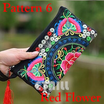 Small Embroidered Mobile Phone Wallet Lady Nation Style Boho Ethnic Embroidery Canvas Day Clutch Bag Embrague Bolsos de: Pattern 4 Red