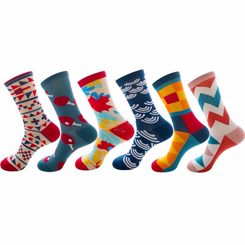 1 pair men socks combed cotton bright colored funny socks men's calf crew socks for business causal dress wedding