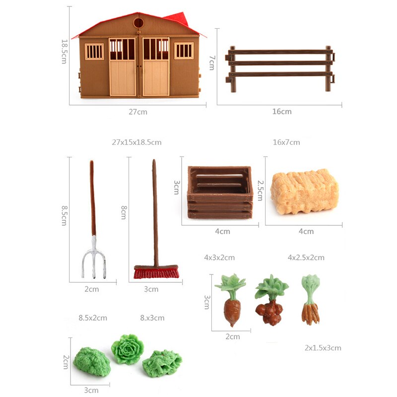 25 pcs Set Simulation Farmhouse Scene Model Children Farm DIY Toy Accessories Fences Fork Broom Wooden Box Haystack Real life