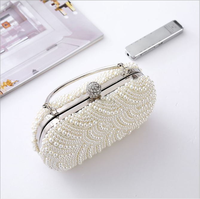 Luxury Crystal Pearl White Evening Clutch Bags Women Minaudiere Handbag Wedding Party Lady Purse Bag