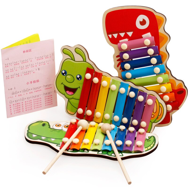 Houten Cartoon Dieren Rups/Krokodillen/Dinosaurussen 3 Set Xylofoon Baby Speelgoed Muziekinstrument Kleurrijke Piano Peuter Speelgoed