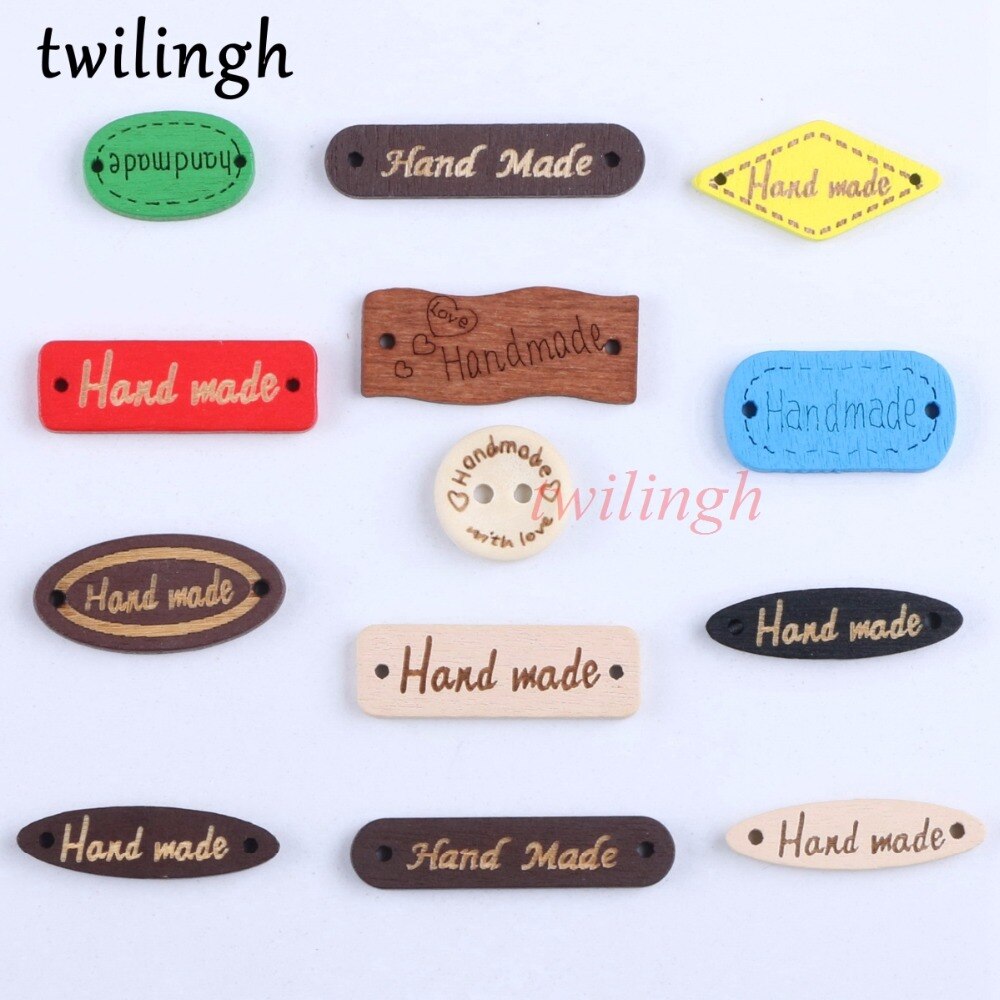 twilingh 50Pcs Natural Color Wooden Buttons Handmade Letter Love 2 Holes