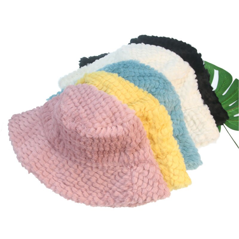 Emmer Hoed Winter Effen Wit Zwart Bont Pluche Zachte Warme Vrouwen Hoeden Outdoor Brede Rand Vissen Winter Emmer Hoeden Gorro pescador
