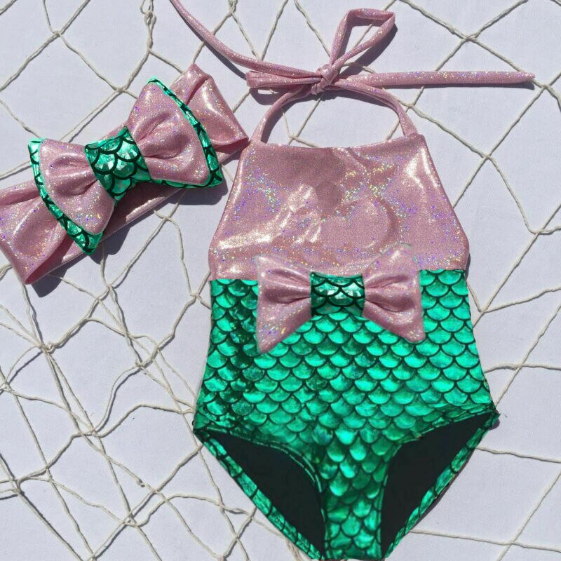 Sommer barn baby pige bikini 2 stk badedragt badetøj badning svømning sød tegneserie rygløst småbørn spædbarn strand heldragt