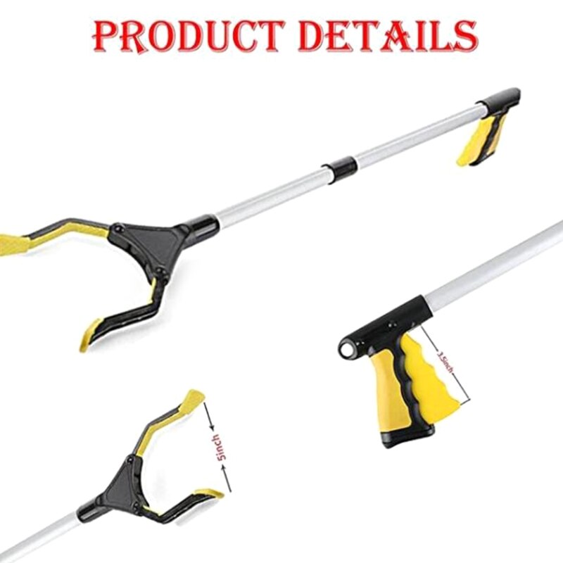 Foldable Long Trash Clamps Grab Pick Up Tool Curved Handle Garbage Clip Portable
