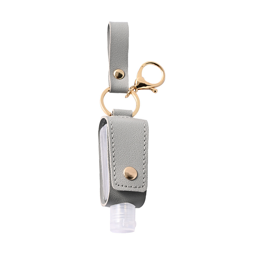 Porte-clés de Gel hydroalcoolique 30ml, étui de désinfectant pour les mains, Mini bouteilles de Gel hydroalcoolique Portable, étui en cuir, porte-clés de santé: GRAY