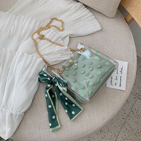 Fita arco transparente saco de geléia 2020 verão nova alta qualidade pvc designer bolsa de viagem corrente ombro saco do mensageiro das mulheres: Matcha green