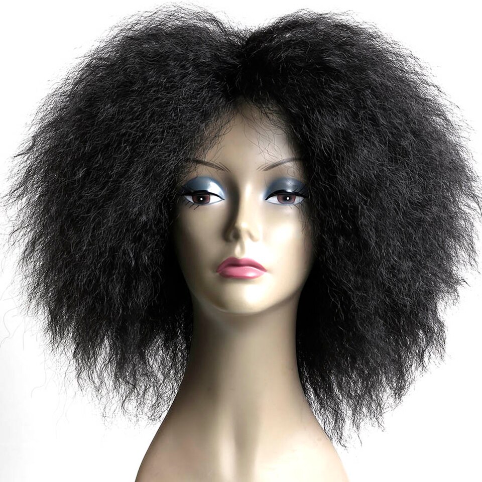 Kort afro kinky lockigt fluffigt hår mörka rötter ombre svart bruna peruker för afroamerikanska kvinnor värmebeständig syntet