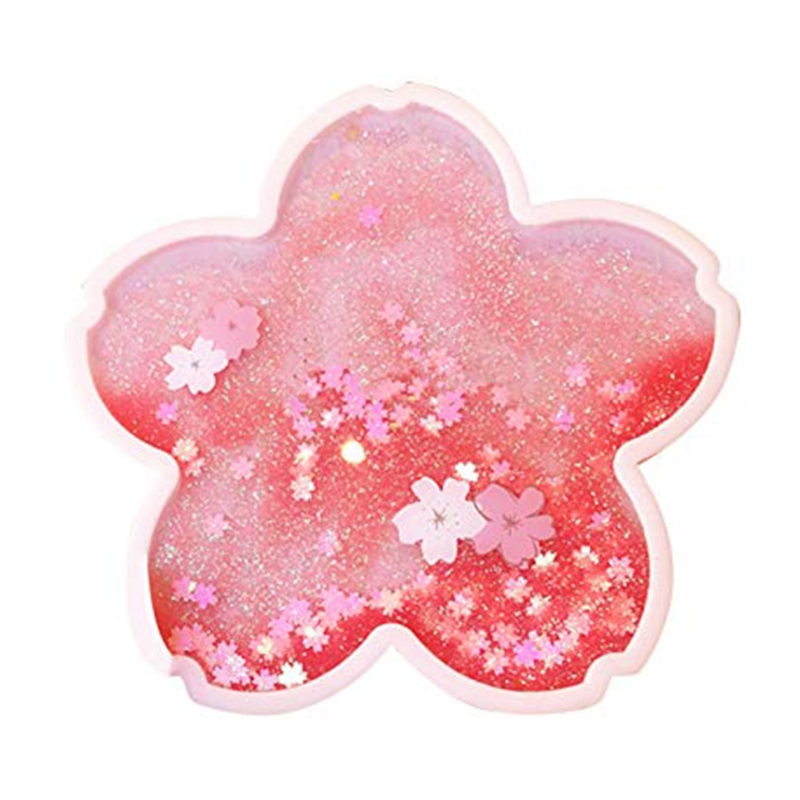 Cherry Blossom Glitter Coasters Silicone Quicksand Flash Sakura Placemat Coffee Cup Mat Non-Slip Insulation Tea Pad Home Decor: army green