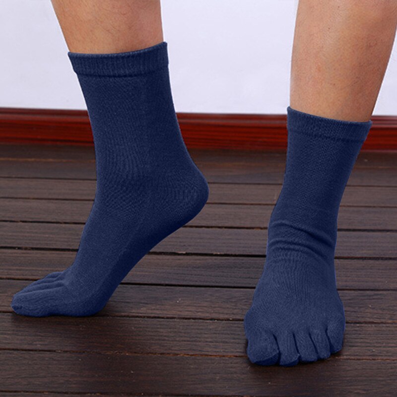 1 Pair Summer Breathable Men's Cotton Toe Socks Pure Sports Basketball Five Finger Socks: Royalblue
