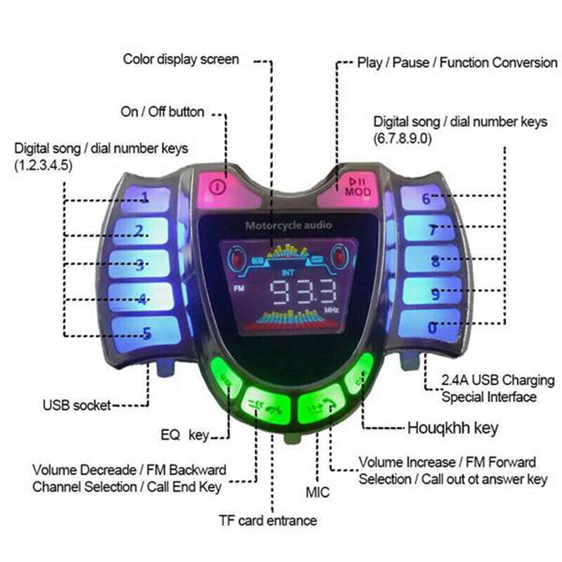 Motorcykel o stereohøjttalere trådløs bluetooth  mp3 afspiller vandtæt fm o til scooter cykel atv utv