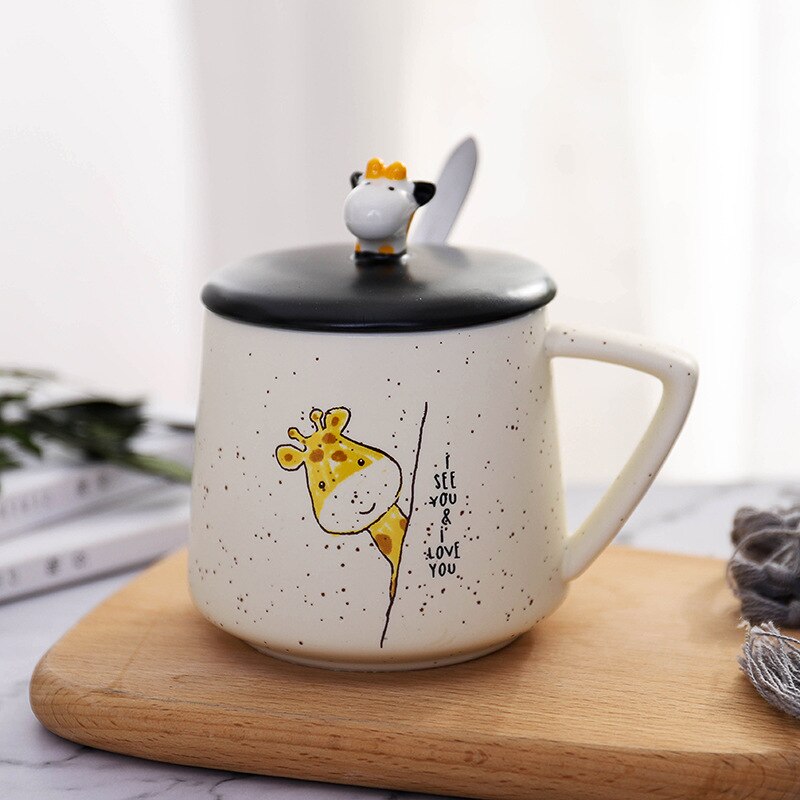 Cute Giraffe Mug,Ceramic Coffee Cup with Lid and Stainless Steel Spoon,17 Oz Large Capacity Breakfast Cup: 2