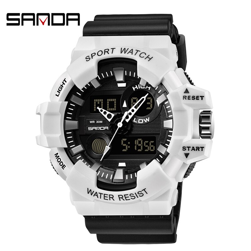 Sanda heren elektronisch horloge waterdicht lichtgevend sporthorloge heren elektronisch digitaal horloge relogio digital montre homme: Zwart wit