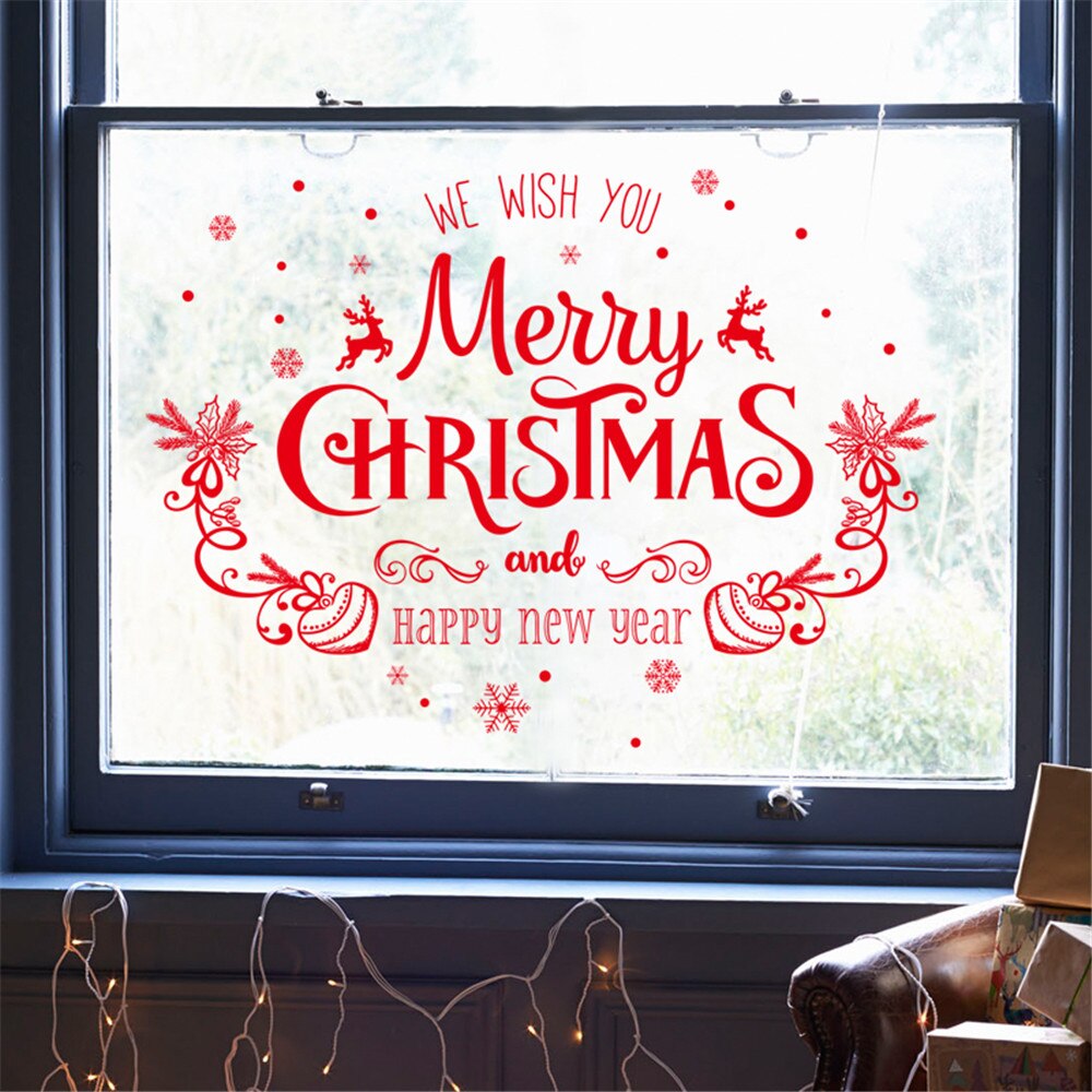 Vrolijke Kerst Bal Elanden Kerstman Sticker Home Winkelen Winkel Venster Showcase Muursticker Xmas Decoratie