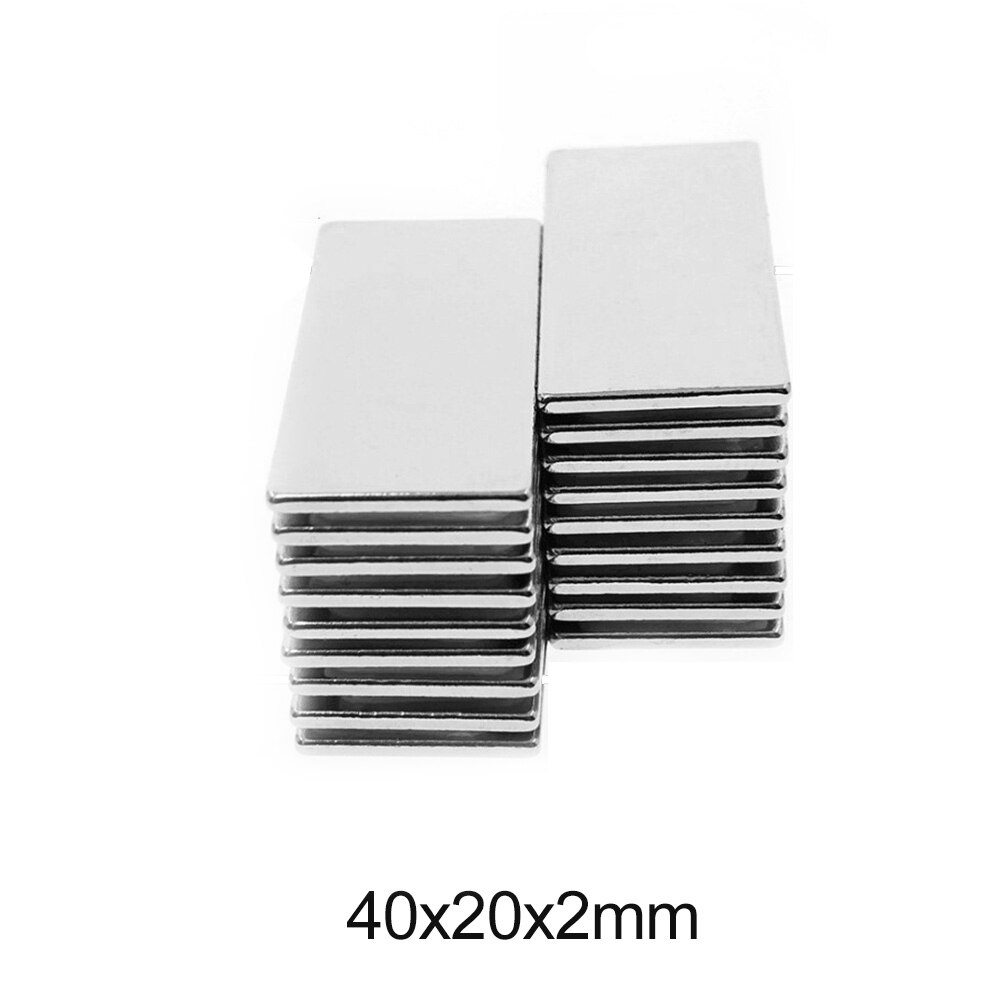Imanes de tierras raras de 40x20x2, imán Rectangular de 40x20x2mm de largo, imán permanente de neodimio de 40x20x2mm, 2/5/10/20/30 Uds.