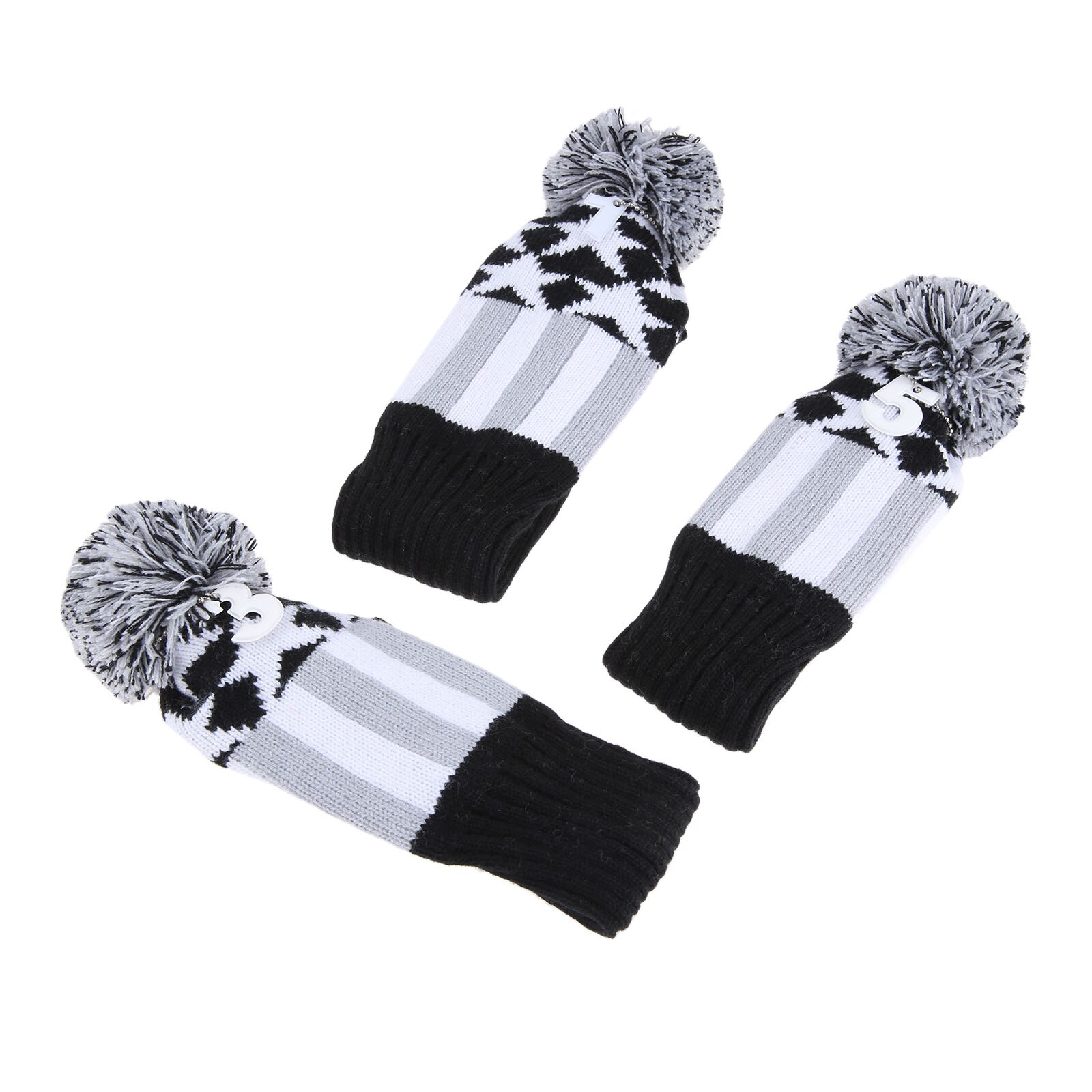 SURIEEN 3 Pcs Pom Pom Golf Wood Club Head Covers Headcover Knitted Long-neck Sock Golf Club Cover Headcovers Soft Protect Set
