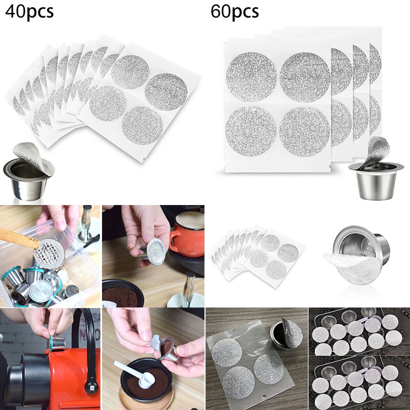 40/60 aluminiumfolie kaffekapslar tätningslock kapslar klistermärke byt ut för att fylla kaffekapslar nespresso 37mm kaffetillbehör