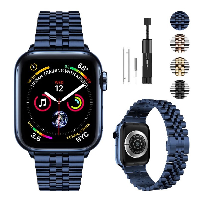 Correa de Metal de acero inoxidable para Apple Watch Ultra 2 49mm 9 8 7 6 5 4 SE 45mm 41mm 44mm 40mm pulsera iWatch 10 46/42mm: Blue White / 12 mm