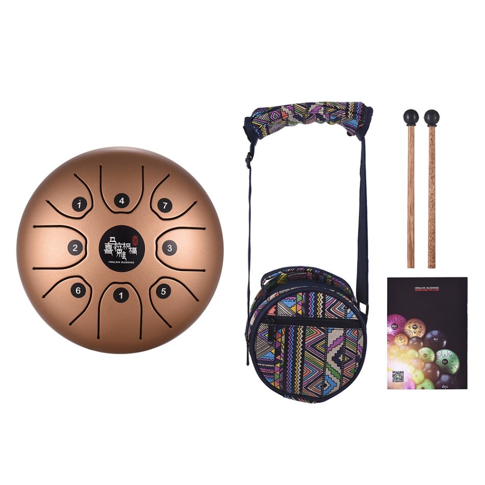 Tambor de lengua de 5,5 pulgadas tambor de lengua de acero de 8 tonos tambor de mano de instrumento de percusión C clave con bolsa de transporte de mazos de tambor: Gold