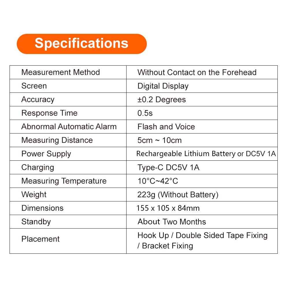 Wall-mounted Infrared Thermometer Non-contact Thermometers with Fever Alarm LED Digital Temperature Measurement for Surface Obje