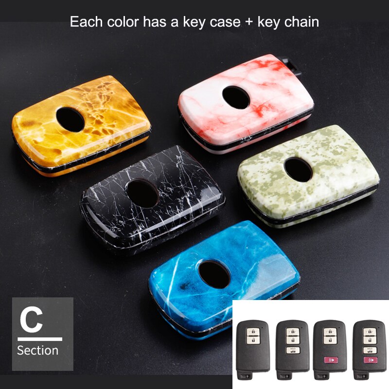 ABS Stone printed Car Key Case For Toyota C-HR CHR Camry corolla Vios RAV4 YARIS Levin Crown Remote smart key bag: For Key C / Pink