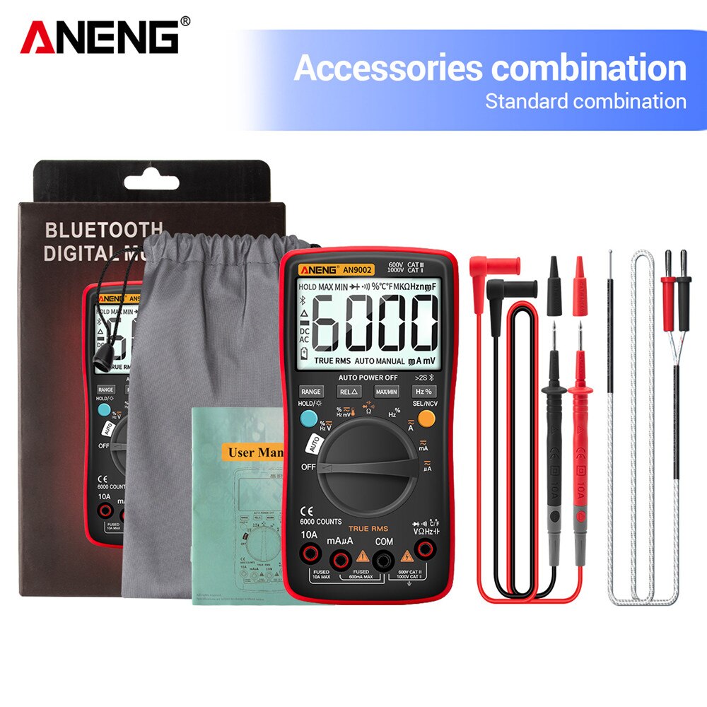Aneng AN9002 Bluetooth Digitale Multimeter 6000 Telt Professionele Multimetrotrue Rms Ac/Dc Stroom Spanning Tester Auto-Range: AN9002 Red