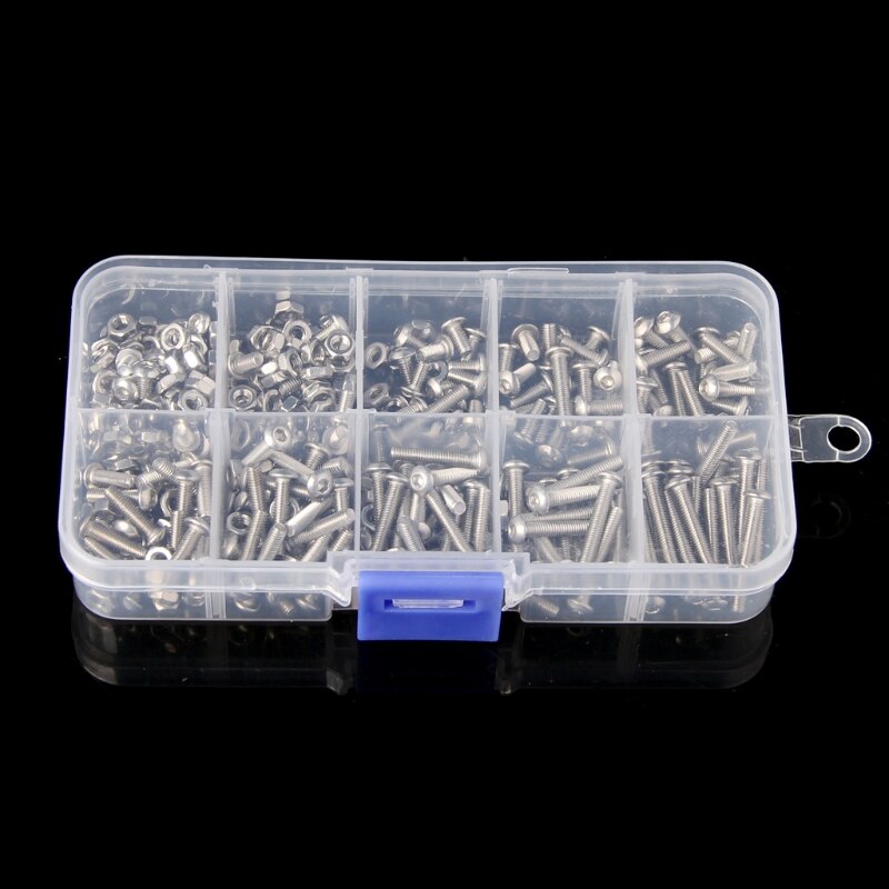 340Pcs M3 3mm Stainless Steel Button Head Allen Bolts Screws Nuts Assortment Kit