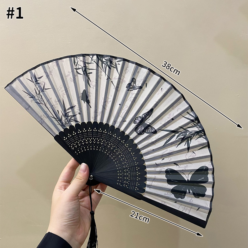 Bamboe opvouwbare ventilator met kwastjes Retro doek Art Craft Fan Chinese stijl Party Dancing Hand Fans Draagbare decoratieve ventilator: Donkergroen
