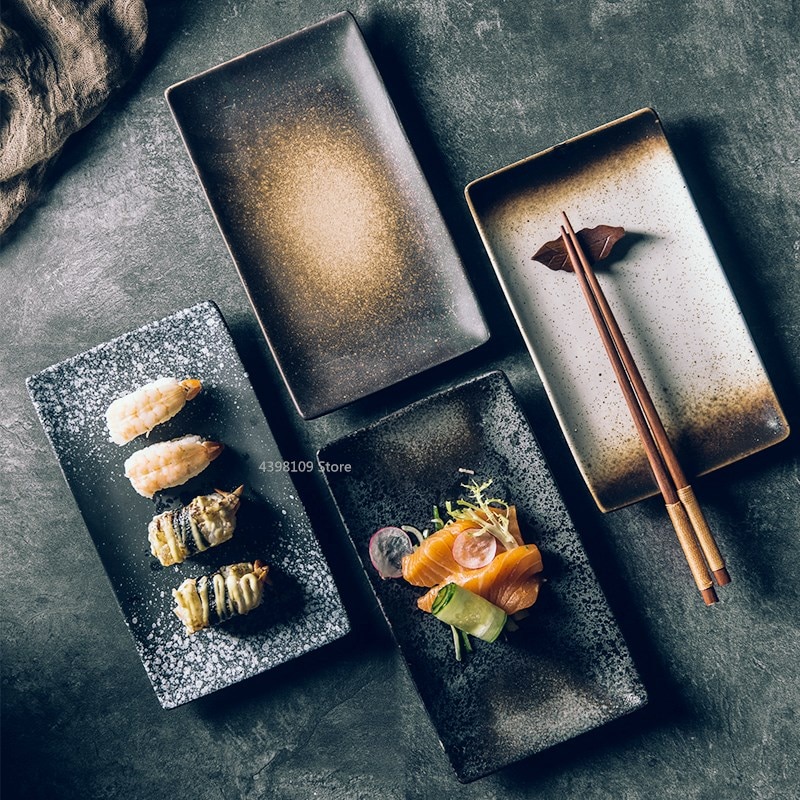 8.5 inch Japanse stijl zwarte keramische plaat Japanse retro rechthoekige sushi porselein schotel keuken servies voedsel lade