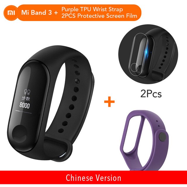 Originale Xiaomi Mi banda 3 Monitor di Frequenza Cardiaca di Bluetooth 4.2 Xaomi di Sport Intelligente Braccialetto OLED Miband 3 Smartband: Add Purple Strap