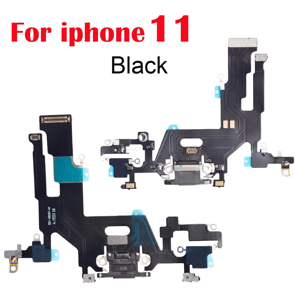 1pcs USB Charging Charger Port Flex Cable For iPhone 11 12 pro Max mini Dock Charger Connector With Microphone Flex Replacement: for 11 black