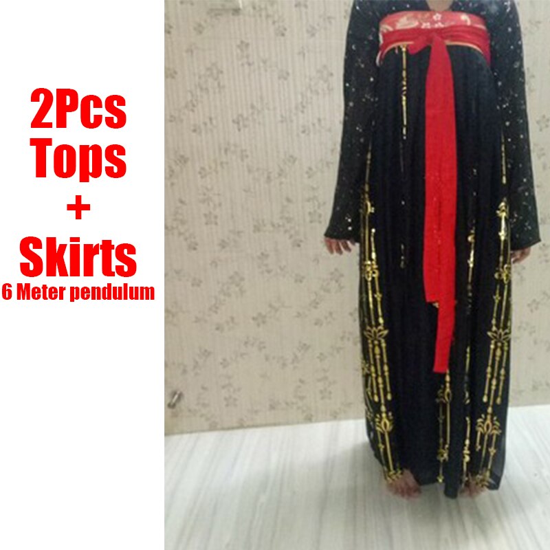 Mujeres negro Hanfu tradicional chino ropa Festival traje bordado estilo antiguo popular puesta en escena trajes de baile DN5500