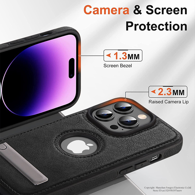 Funda de teléfono de cuero para iPhone, 15, 14 Pro Max Plus, 13, 12, 11, con soporte de Metal delgado, agarre suave, cubierta trasera de lujo