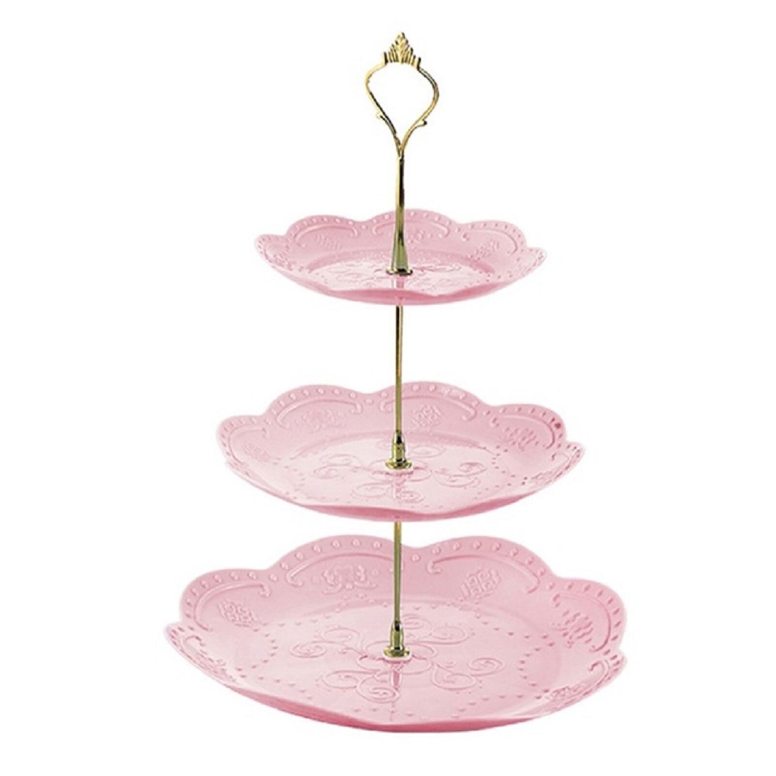 Three Layers Cake Stand Fashionable Living Room Dessert Fruit Birthday Party Wedding Snack Cupcake Plate: Pink Round Gold Rod