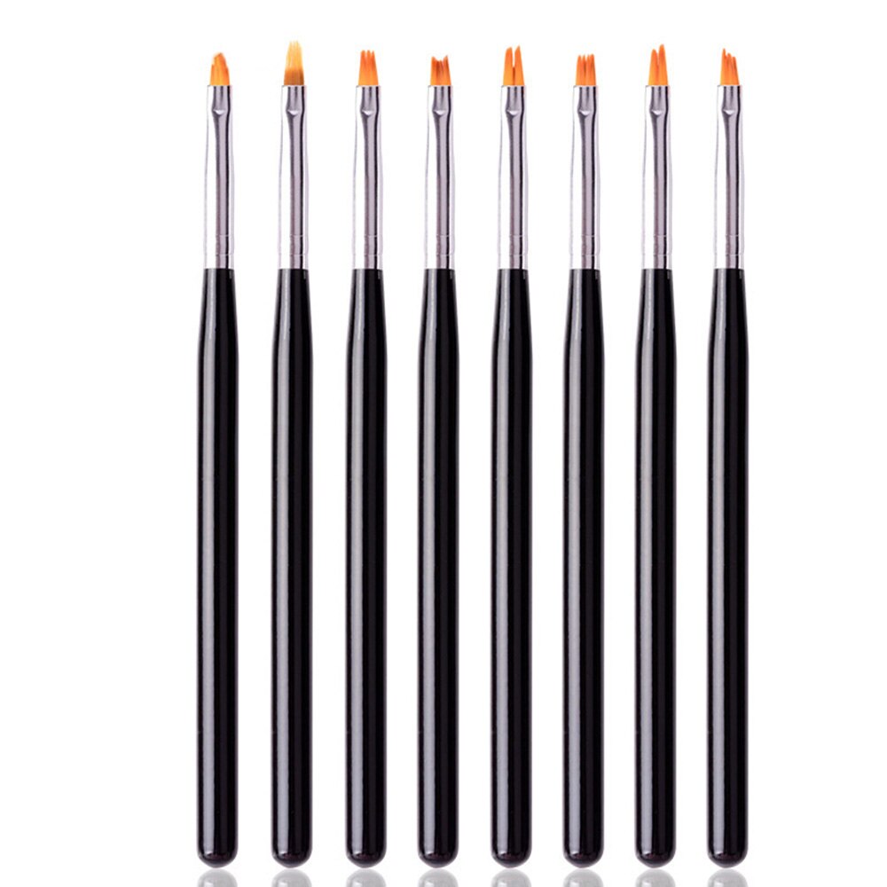Pincel acrílico con mango de madera para manicura, pincel de dibujo de flores para pintura de uñas, 1/3/8 piezas: Black