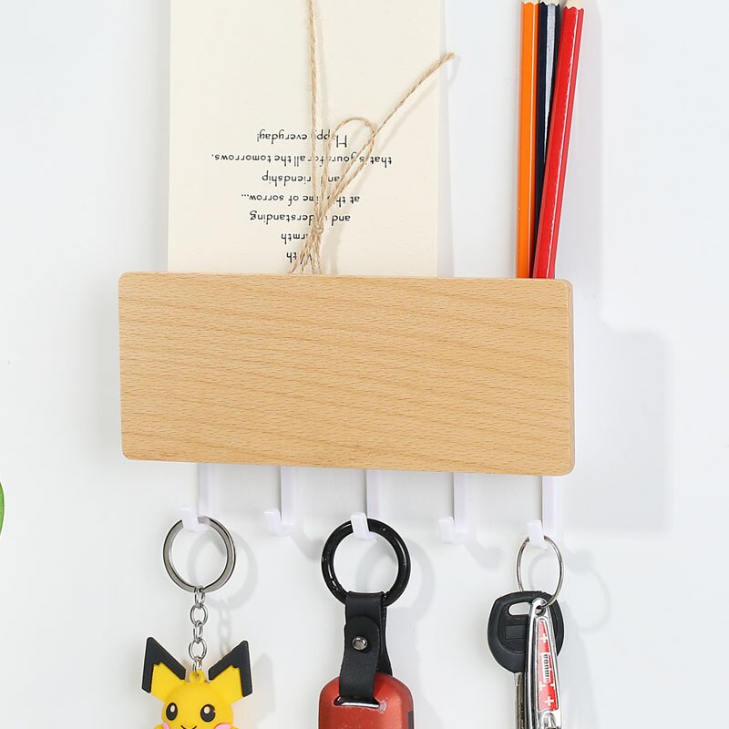 Hooks Storage Rack Key Wooden Hanger Home Decorative Wall Vintage Hallway Room Space Saving Bedroom Door Back Rack